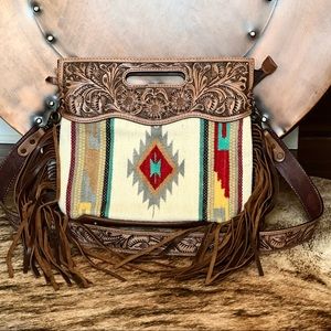 NWT American Darling Saddle Blanket Bag with Leather Accents and Fringe